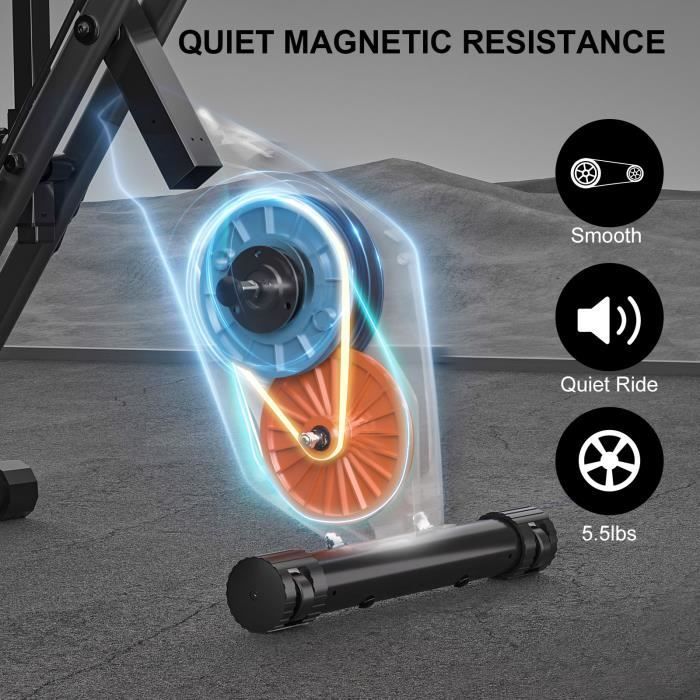 Vélo d'appartement pliant, Roue d'inertie de 2,5 kg, avec 8 niveaux de résistance réglable, avec dossier et cordon de serrage, Noir