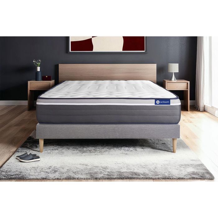 Mattress and bed base set 140x190 cm - Grey bed base (assembly required) - Actilatex Plus