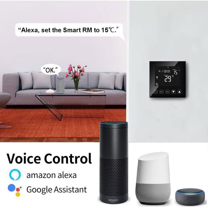 Termostato inteligente com conexão Wi-Fi para caldeira/aquecimento de piso (3A com fio) compatível com Alexa/Google Assistant/aplicativo Tuya Smart Life
