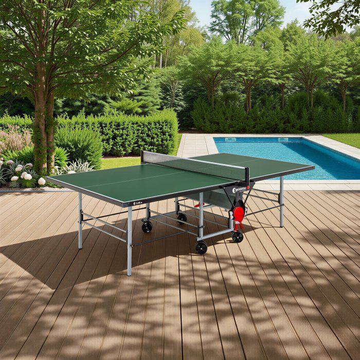 Tavolo da ping-pong - SPONETA - S3-46 e - Pieghevole - Uso esterno - Rete + contenitore + 4 ruote doppie girevoli - Grigio/verde