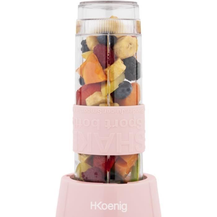 Mini blender - H.KOENIG - SMOO12 - 300 W - 570 mL - Pastel pink - 2 bottles included - BPA free