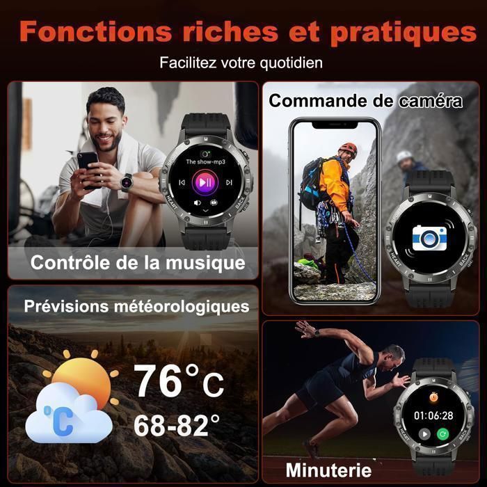 Montre Connectée Homme - IP68 Verre antirayures - Bluetooth 5,3 - 800mAh - 120+ Sport modes - 200+ cadrans pour iOS Android