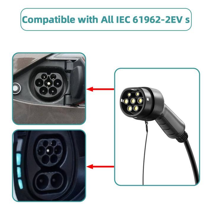 JATRHG Câble de Recharge 12 mètres EV 11KW 16Amp /Trois Phases/Véhicule électrique et Hybride Rechargeable de Type 2 à Type 2