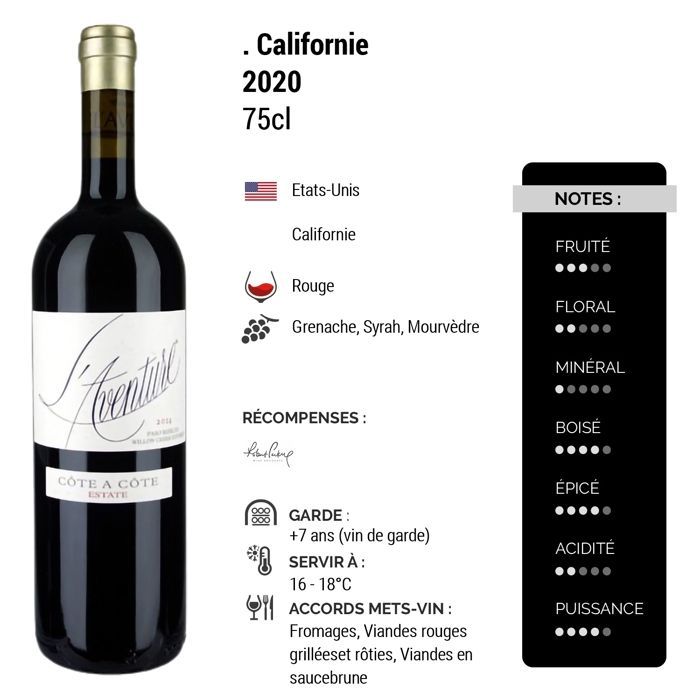 L'Aventure Californie Côte à Côte 2020 - Vin Rouge des Etats-Unis (3x75cl)
