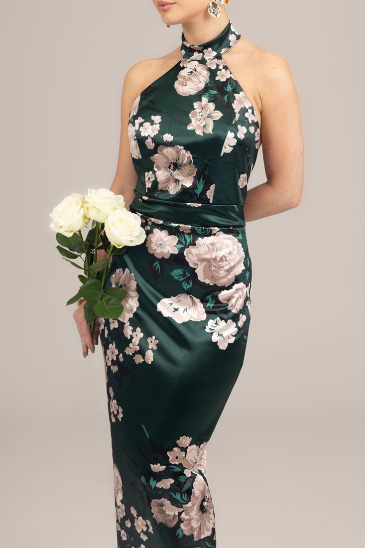 WAL G PETITE ABIGAIL Neckholderkleid - Cocktailkleid / Partykleid - Waldgrüner Print