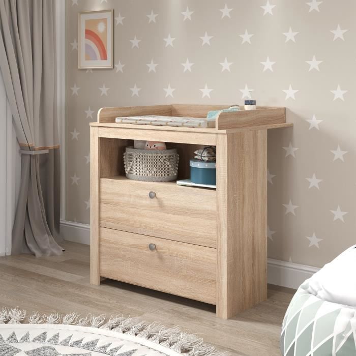Chambre bébé Trio : Lit 70 x 140 cm + Commode à langer + Armoire OLIVIA - Chêne - TREND TEAM