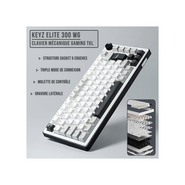Clavier gamer mécanique - THE G-LAB - KEYZELITE300WG - TKL 75% - Tri-mode Bluetooth/2.4GHz/USB-A - Hot-swap