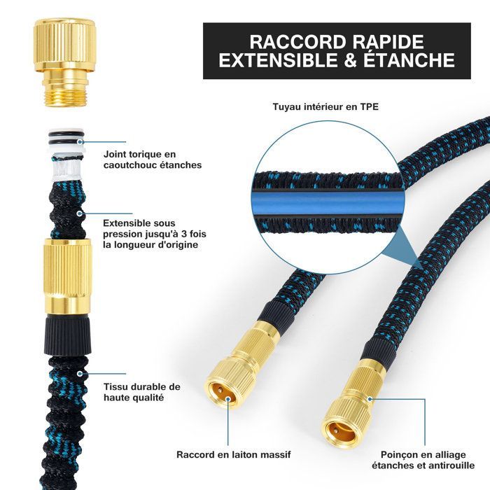 15M/50FT Expandable Garden Hose, Flexible Hose with Spray Gun for Garden, 10 Models, Black and Blue