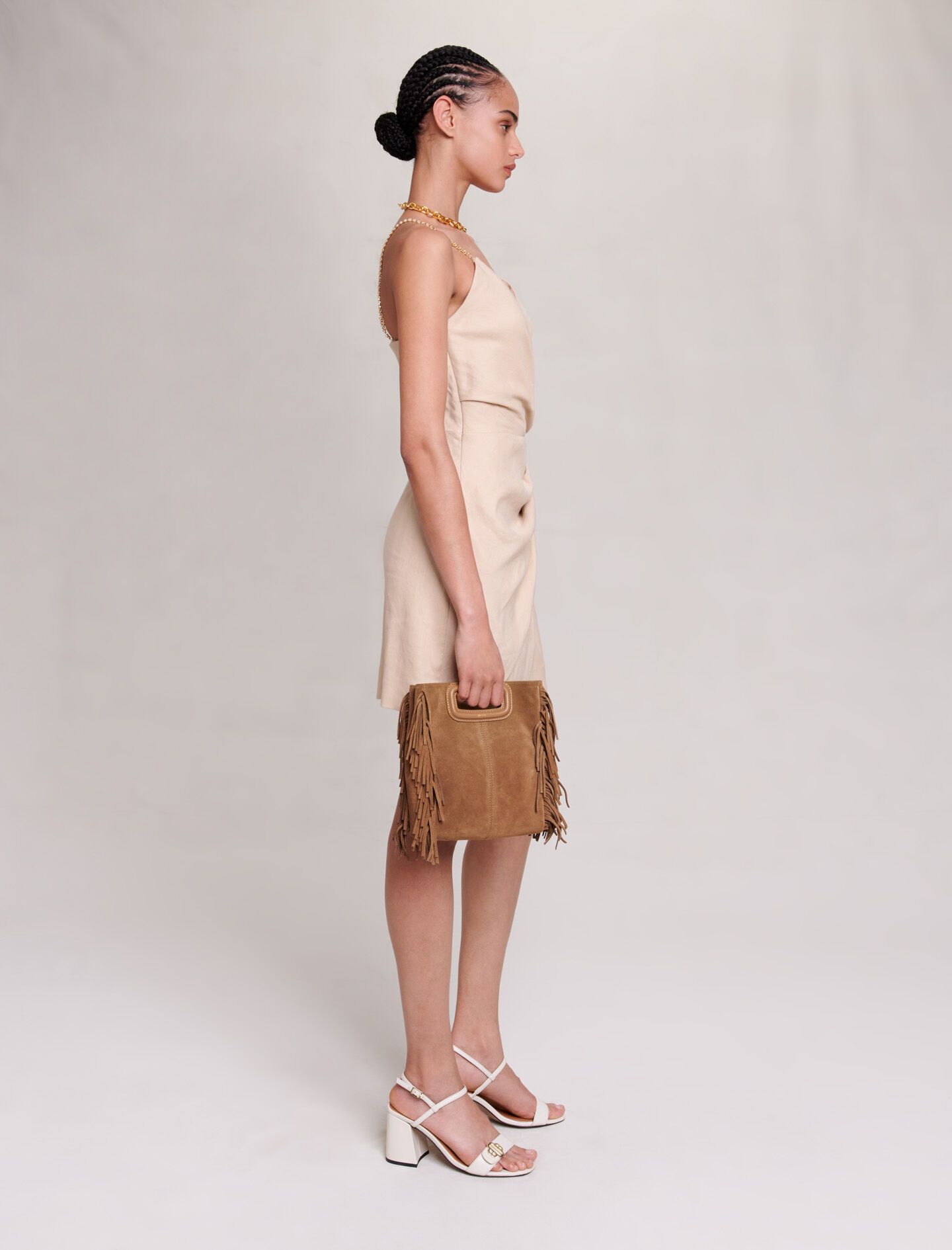 Lyhyt drapeerattu mekko - Beige