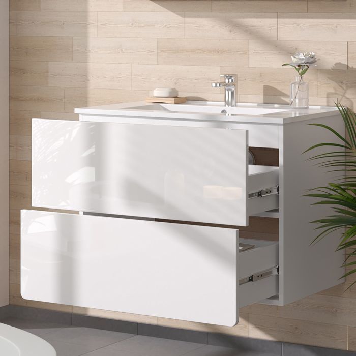 Set di mobili da bagno Izan, composto da due pezzi, colore bianco, Vicco 41537