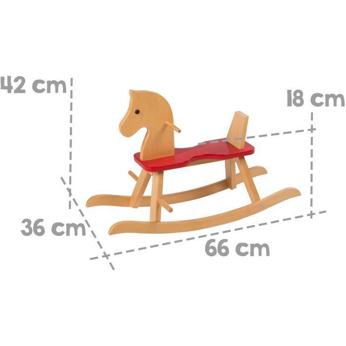 Caballito balancín de madera - ROBA - Barra de seguridad extraíble - Natural / Rojo