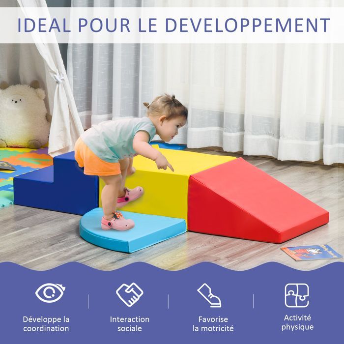 HOMCOM - Bloques de construcción de espuma - PU - 45x45x25cm - Amarillo, azul claro, azul oscuro, rojo