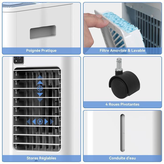 Aire acondicionado/enfriador/ventilador portátil de 8 litros con 3 velocidades, control remoto y temporizador de 12 horas.