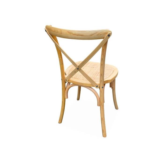 Set of 4 vintage bistro chairs in natural cedar wood. Rattan seat. Stackable.