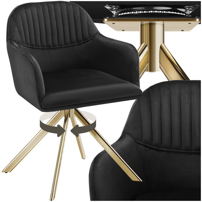 Chaise - TECTAKE - Fauteuil LONA pivotant à 360° avec rembourrage épais et dossier arrondi 56 x 59 x 81 cm - Noir/Or