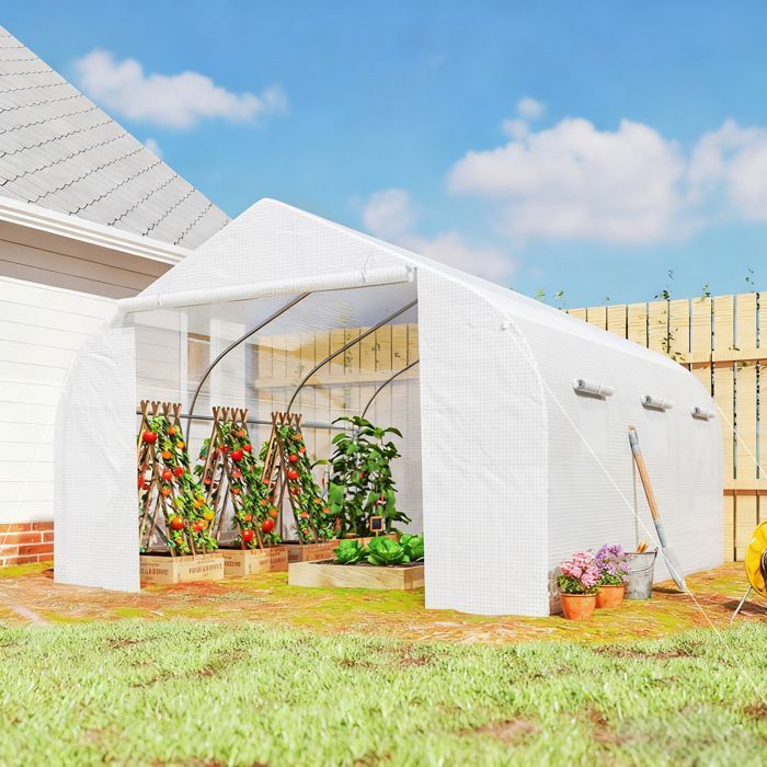 Invernadero tipo túnel Outsunny - 13,35 m² con 6 ventanas, estructura de acero galvanizado, cubierta de PE - 4,5x3x2m - blanco