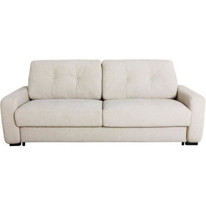 Express convertible sofa - 2/3 seater - SOA - Embossed fabric - Beige - 15 cm mattress - 195 x 100 x 91 cm - DUNLOPILLO