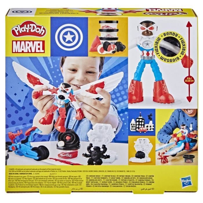 Play-Doh Captain America, set moto Sharp con personaggio flessibile, 3 accessori e pasta modellabile, età 4+, Marvel
