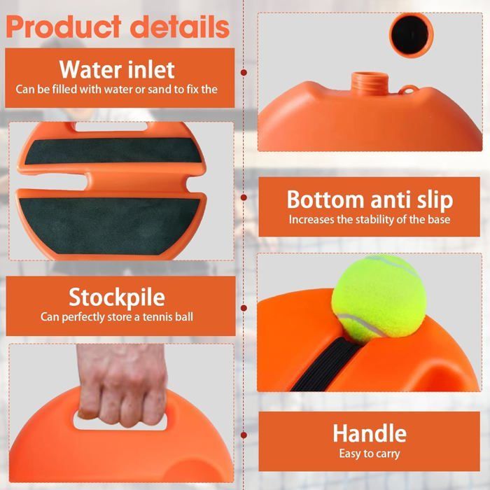 Tennistrainer met 2 tennisballen, tennis trainingsset, tennistrainer, innovatief sportapparaat, oranje