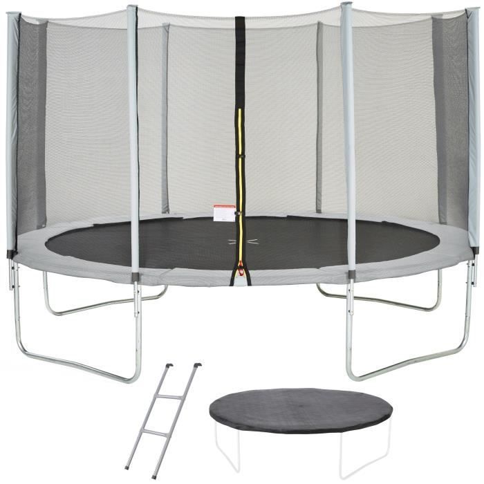 Trampolino MAXI ECO Ø 430 cm Grigio - Con rete, scaletta e telo di protezione