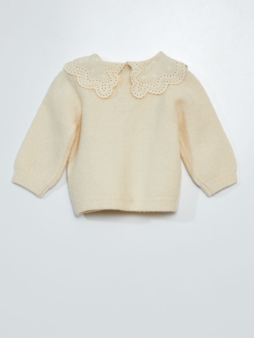 Cárdigan con cuello de punto inglés - BLANCO