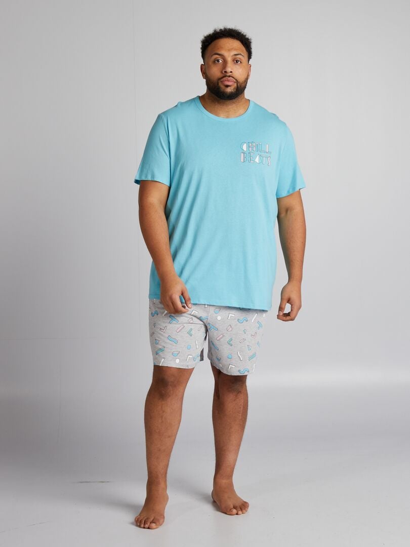 Pijama curto + camiseta - 2 peças - CINZA
