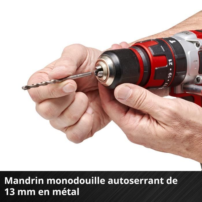 Kit de taladro atornillador de impacto inalámbrico Einhell TE-CD 18/48 Li-i PXC (18 V, 48 Nm). Incluye 2 baterías de 2,0 Ah y cargador.