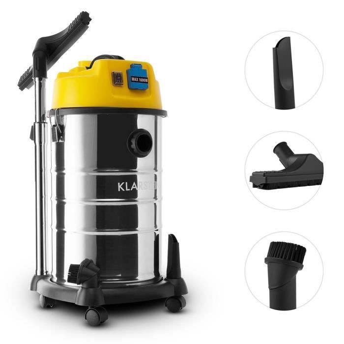 Aspiradora industrial Klarstein Reinraum Prima para sólidos y líquidos - 1800 W, depósito de 30 L, color amarillo