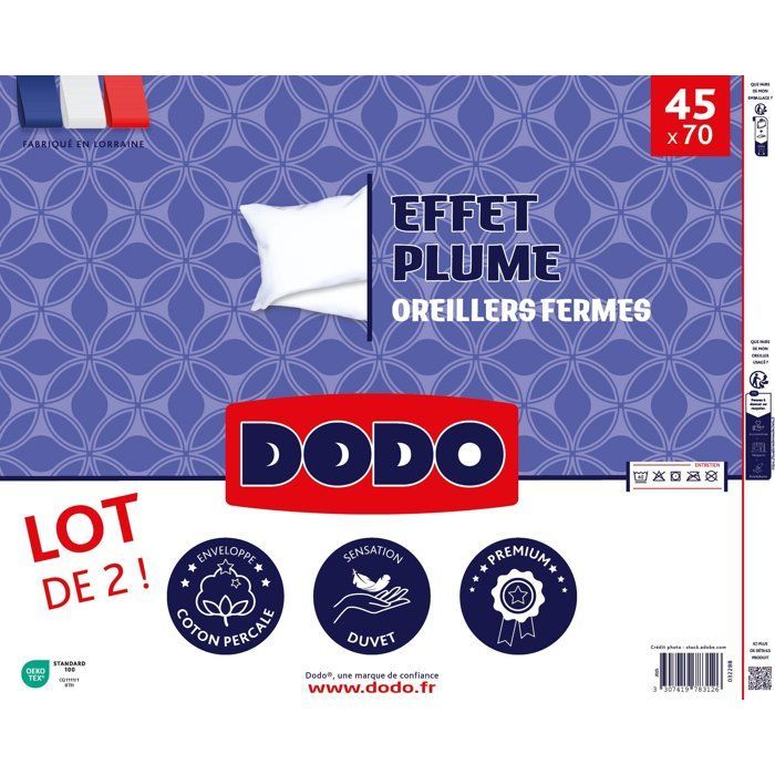 DODO - Juego de 2 almohadas - Efecto pluma - 45 x 70 cm - 100% poliéster