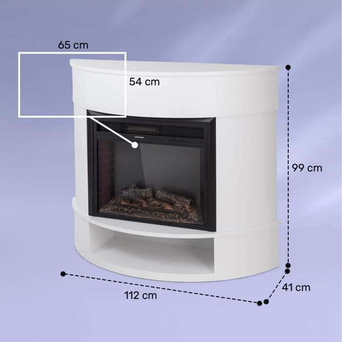 Chimenea eléctrica - Klarstein Loloru - Calefactor de ventilador 900-1800 W con temporizador y control remoto - Control por aplicación - Blanco