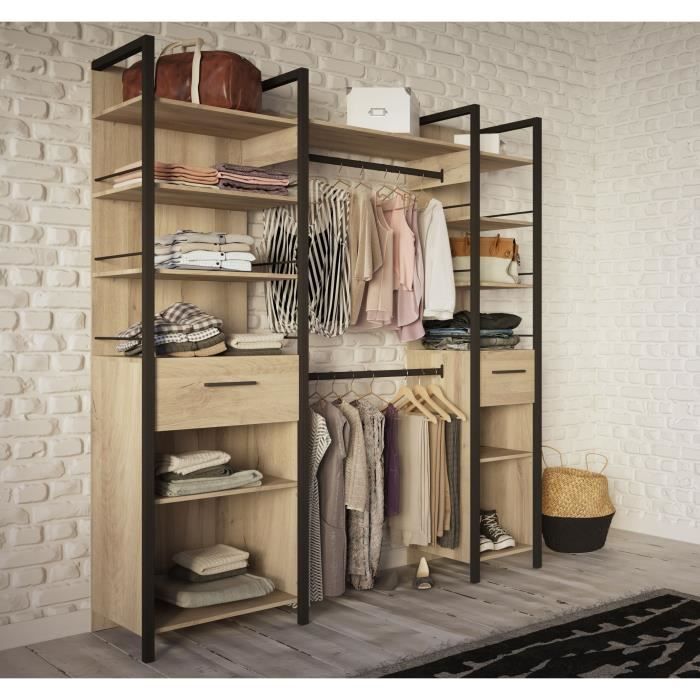 Armario doble extensible - 179 x 48 x 208 cm - Acabado en roble y negro - DEMEYERE