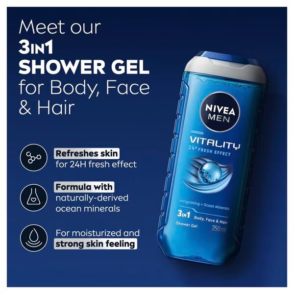 NIVEA Men Vitality 3-u-1 gel za tuširanje<br>250ml