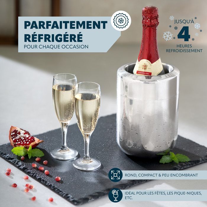 bremermann Rafraîchisseur de bouteille en acier inoxydable avec accumulateurs, refroidisseur pour bouteilles de 750 ml, rond