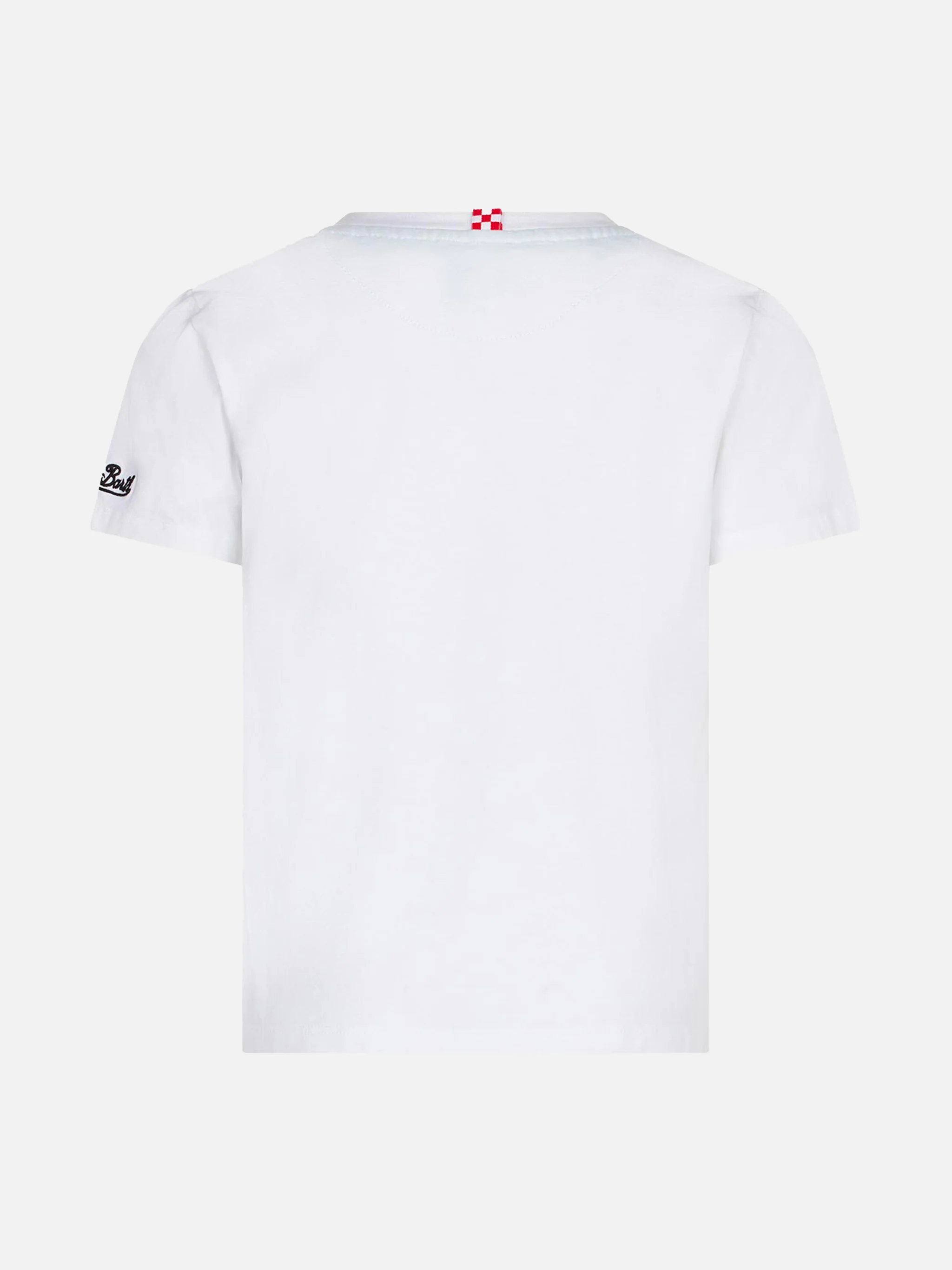 Kinder T-shirt van katoen met groene bandana-print op de zak.
