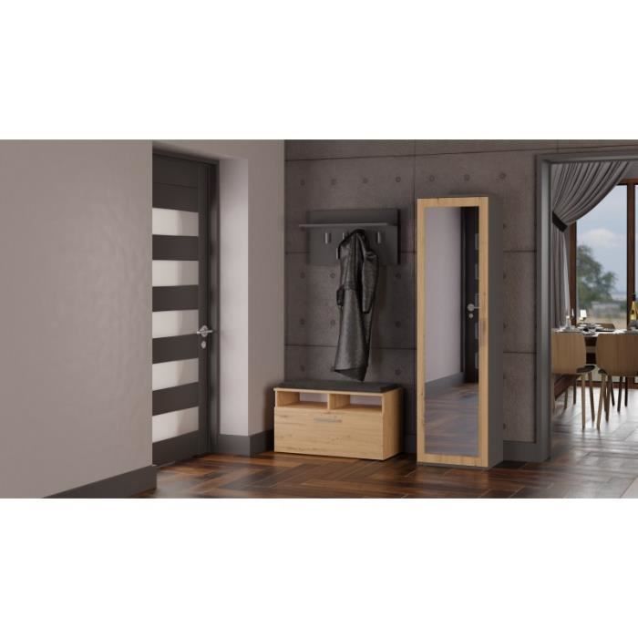 Armario de entrada - CDF - ATARA - 180x50x35 cm - 2 estantes - Espejo - Gris mate