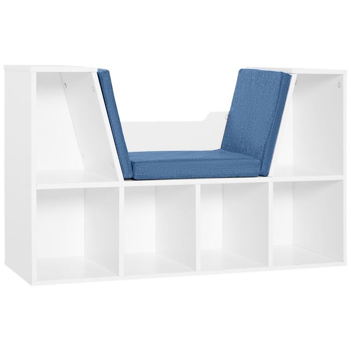 Banco-estantería 2 en 1 - HOMCOM - Estantería cúbica de 6 compartimentos, mueble de almacenamiento para salón - Madera - 102x30x61cm - Azul