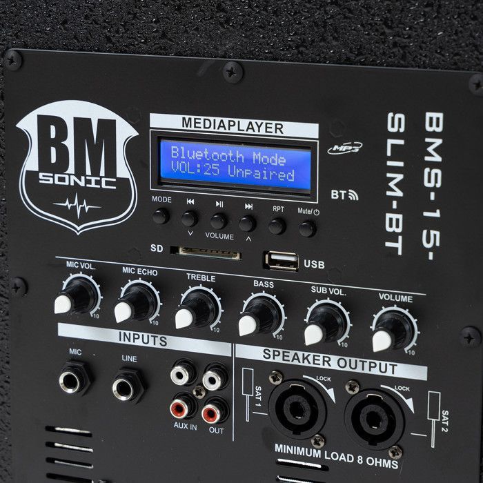 Système Sonorisation Complet 2400W DJ BM SONIC, 4 Enceintes satellites, 2x Méga SUB 38cm USB/Bluetooth, Supports Câbles, Micros