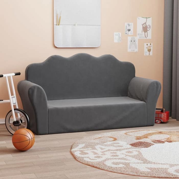 Divano per bambini a 2 posti - vidaXL - Antracite - Morbido peluche - 94x34x48 cm - Rivestimento sfoderabile - Imbottitura in schiuma spessa