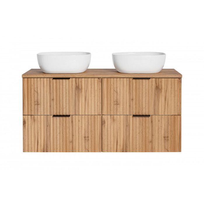 Conjunto completo de baño con lavabo doble de 120 cm + 2 armarios - Roble Georgia