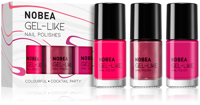 Conjunto de esmaltes NOBEA Day-to-Day com 3 peças e efeito gel. Conjunto de esmaltes Cocktail Party.