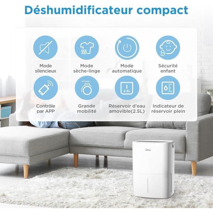 Deumidificatore elettrico Midea da 12 litri con app - per ambienti fino a 35 m²