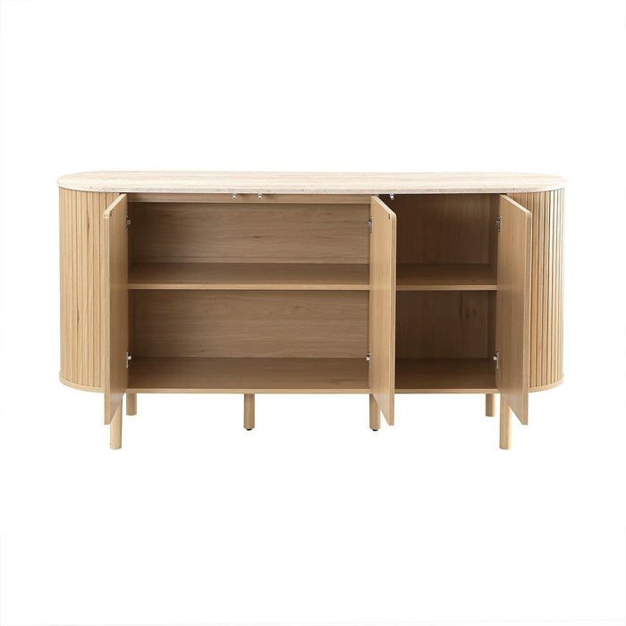 CALICOSY - 3-door sideboard with travertine-effect top, 160 cm wide - HELIOS - Light wood