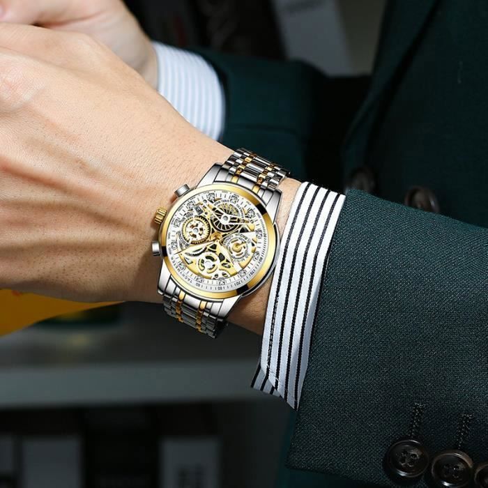 Orologio da uomo di marca, cronografo luminoso, impermeabile, al quarzo, con datario e bracciale, 2026, Super Silver