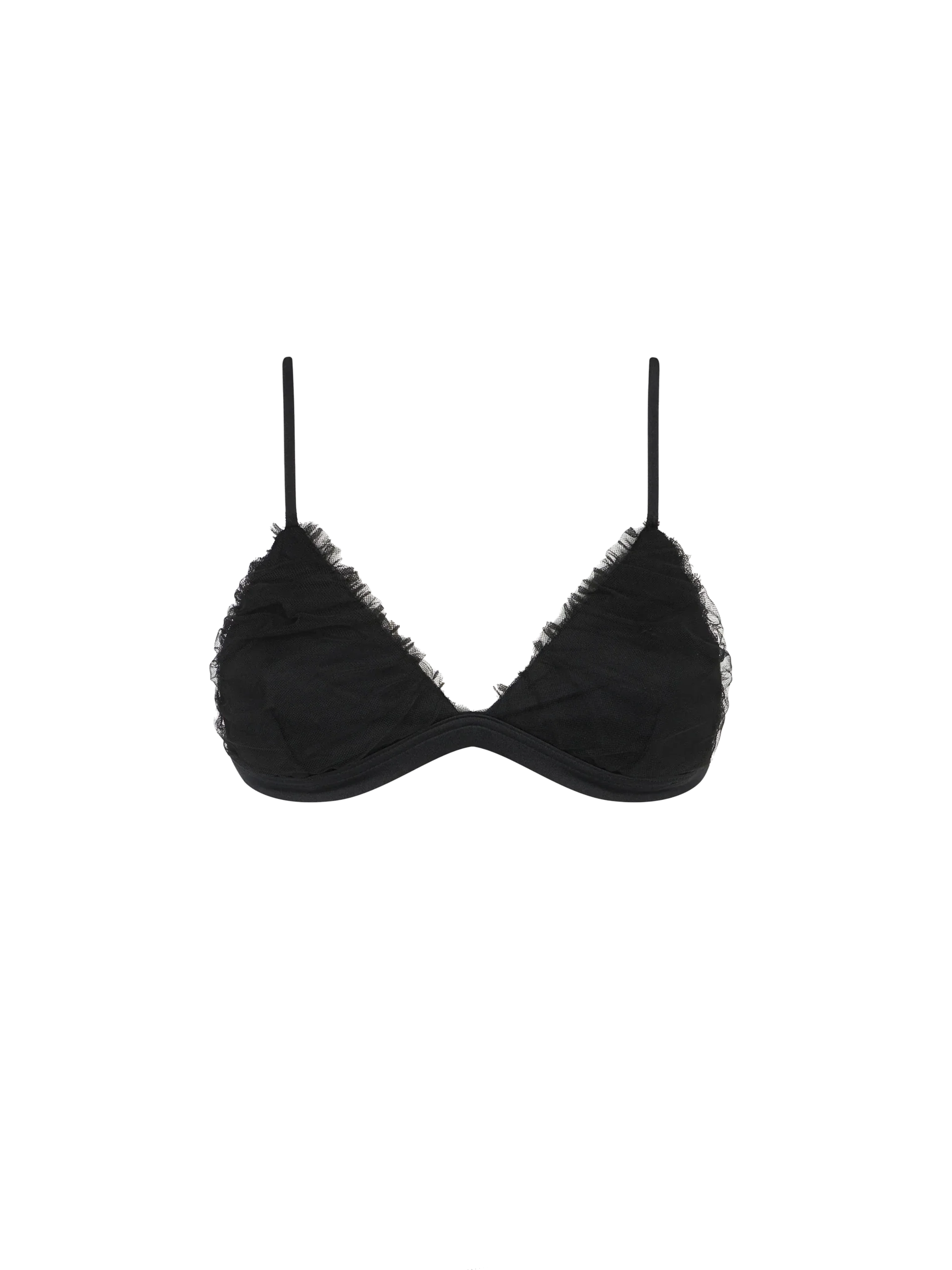 Top triangular negro con cobertura de tul.