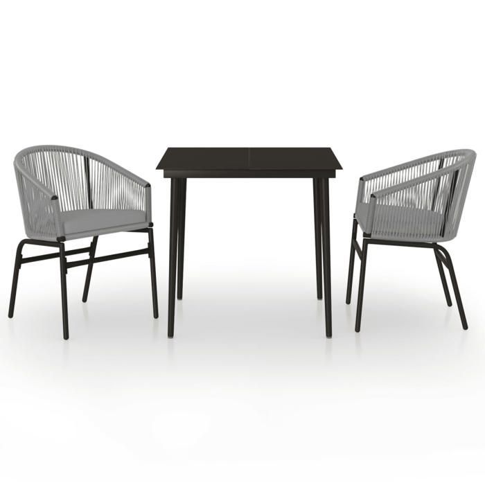 Garden dining set - BURKE - 3 pieces - Grey - Table 80x80x74 cm - Chair 58x58x78 cm - PVC rattan
