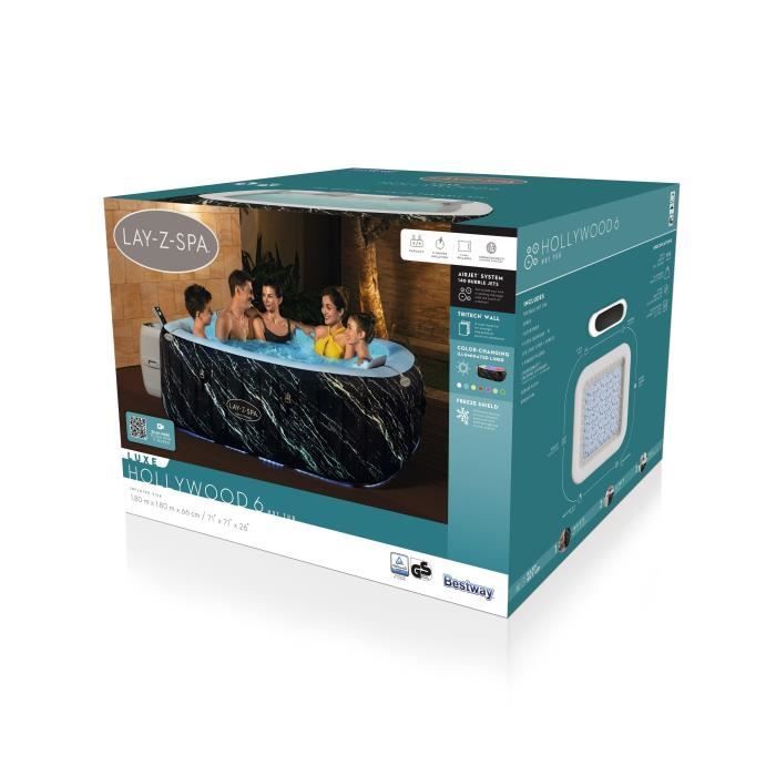 BESTWAY inflatable spa - Lay-Z-Spa Hollywood - 140 airjets - 180 x 180 x 66 cm - 4 to 6 seats - Square (cover, cartridge)