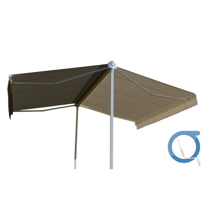 Store double pente manuel 4x2x3 m - Toile taupe et structure blanche satinée - GARDEN OMBRAZUR