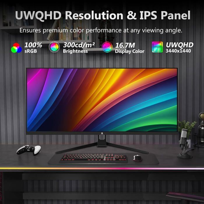 Ecran PC Gamer Z-Edge UG34W 34 pouces UWQHD 3440x1440 1ms MPRT 21:9 IPS 100% sRGB FreeSync 300cd/m² Pip & PBP 165Hz moniteur - noir