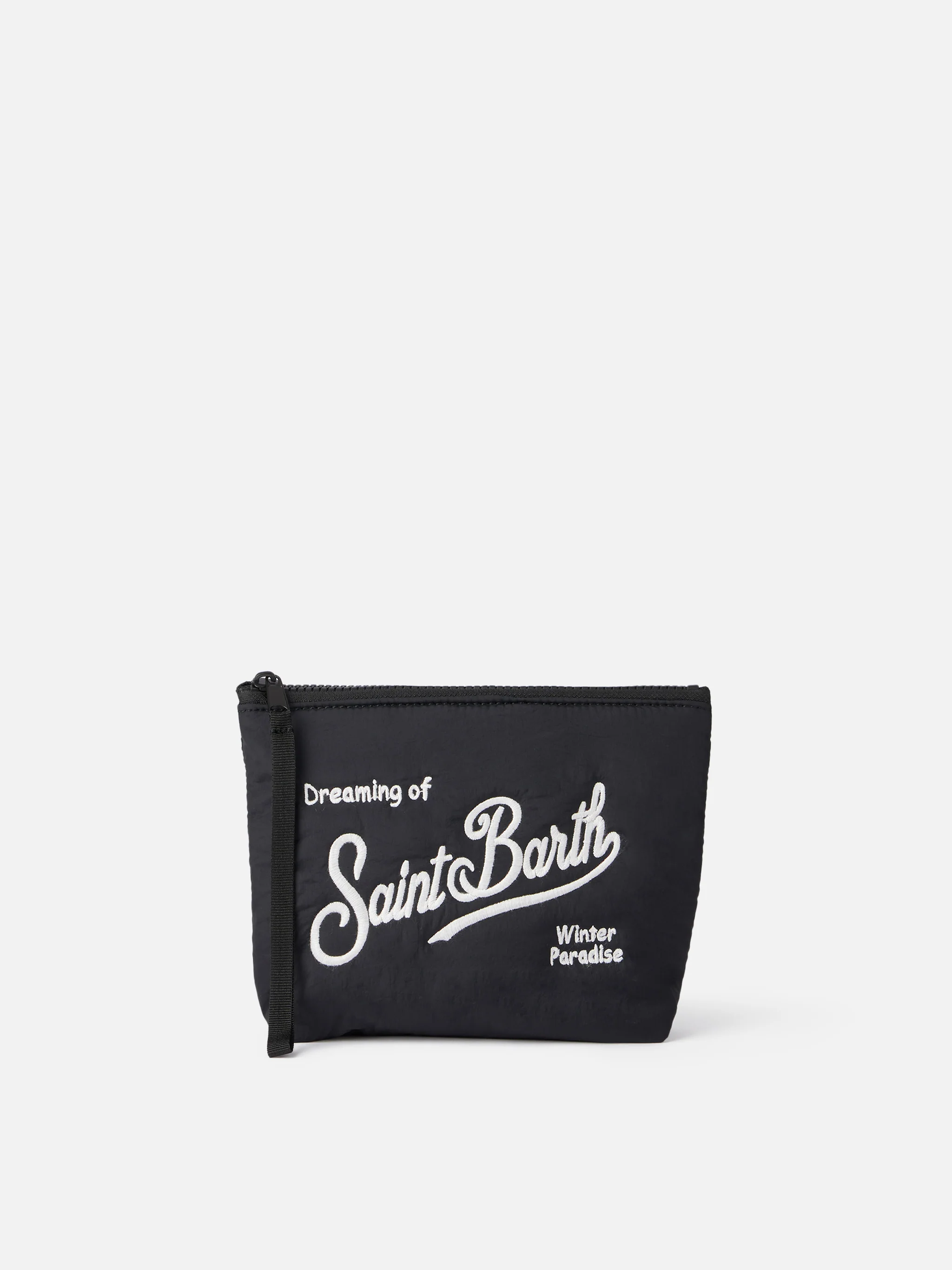 Aline Puffer Pochette - Black Quilted Nylon with Embroidered Logo & Handy Pull Tab | MC2 Saint Barth