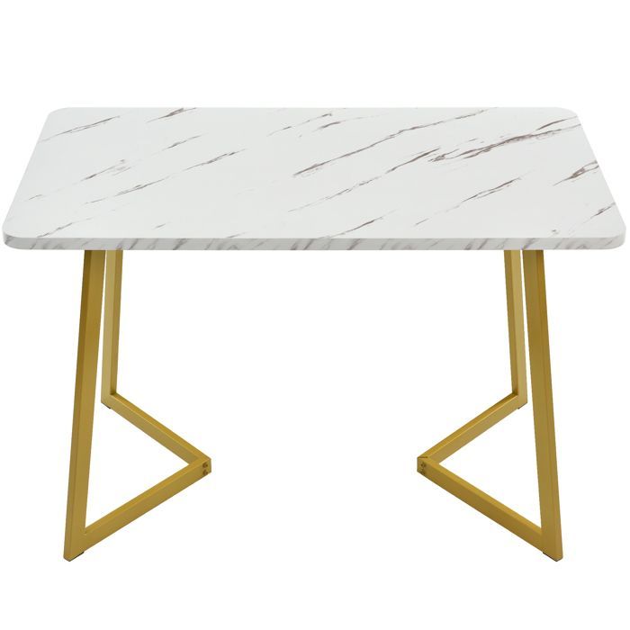 Mesa de jantar retangular com estrutura metálica - Mesa de cozinha moderna para sala de jantar/estar - 117x68x75cm - Dourada e Branca